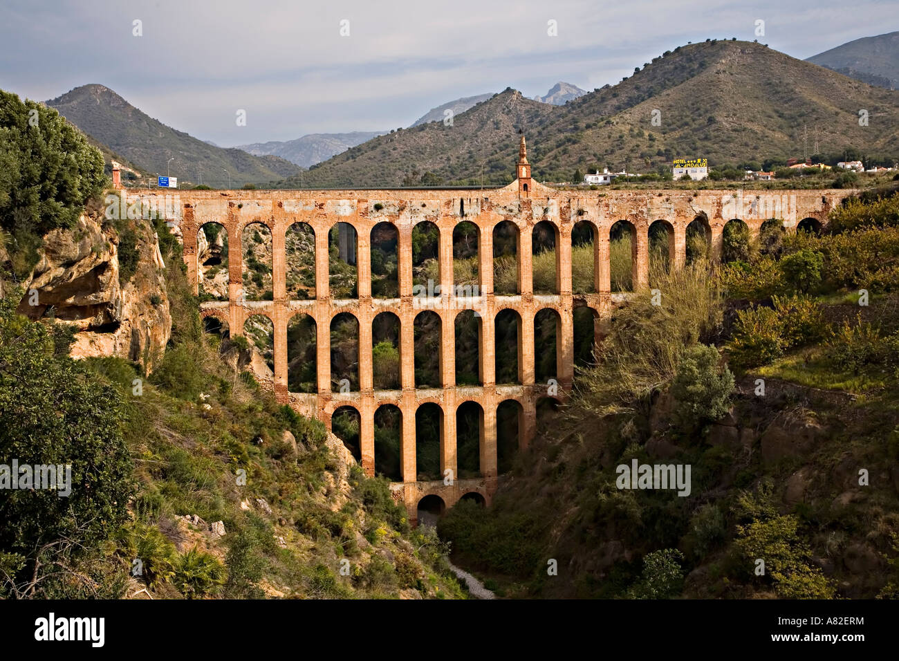 Aqueduct across Barranco de Maro ravine Andalucia Nerja Spain Stock Photo