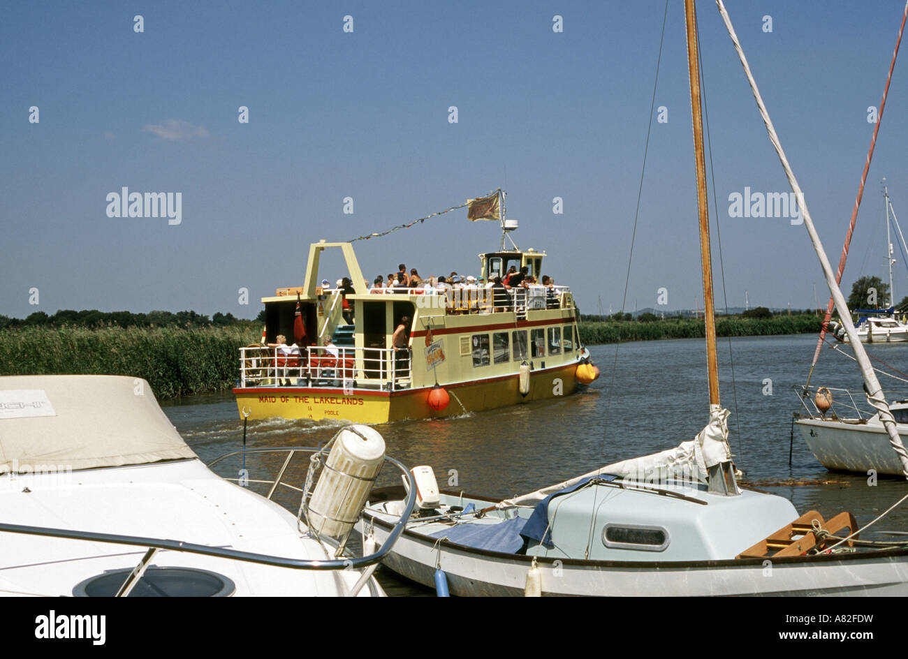 Pleasure boat 'Maid of the Lakelands' on the River Frome near Wareham, Dorset Stock Photo