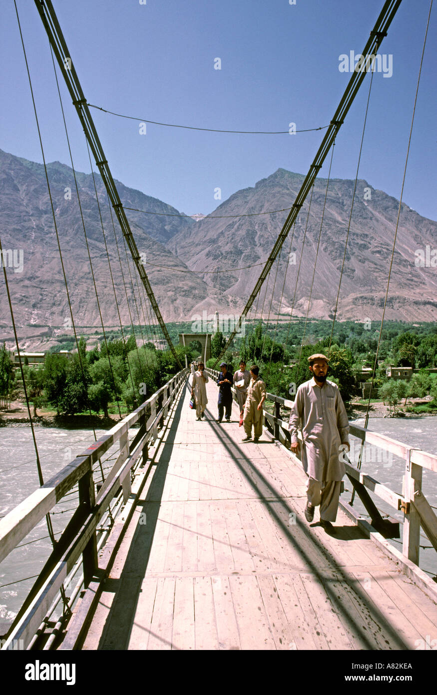 Pakistan Azad Kashmir Gilgit the old narrow suspension bridge Stock