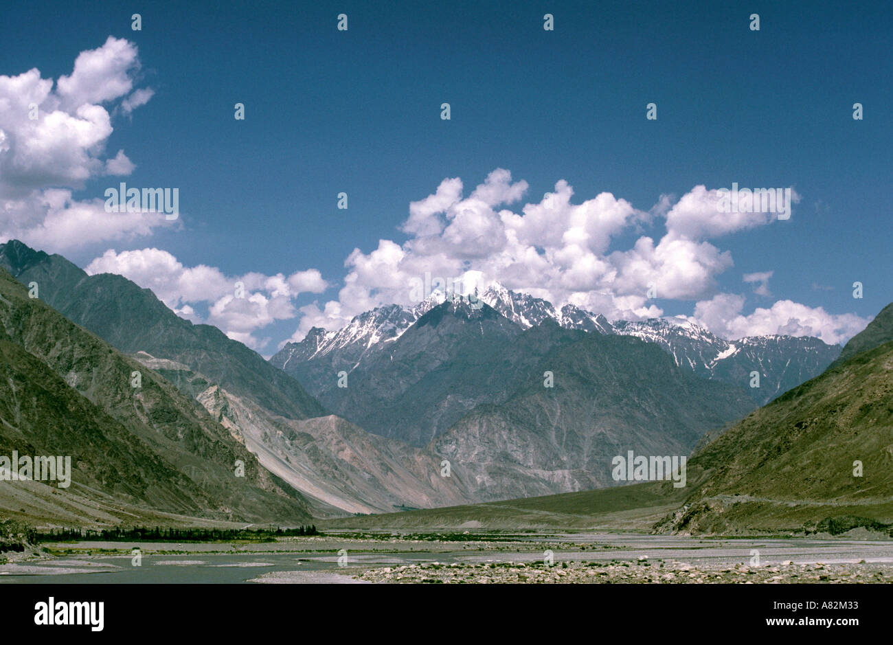 Pakistan Azad Kashmir Gilgit Mt Rakaposhi 7788m from Indus River valley ...