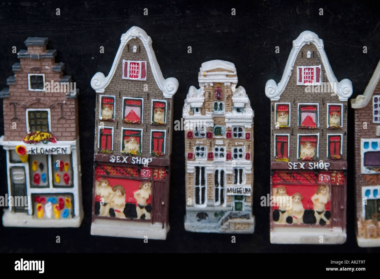 Amsterdam magnet souvenirs typical dutch houses sex shop Stock Photo - Alamy