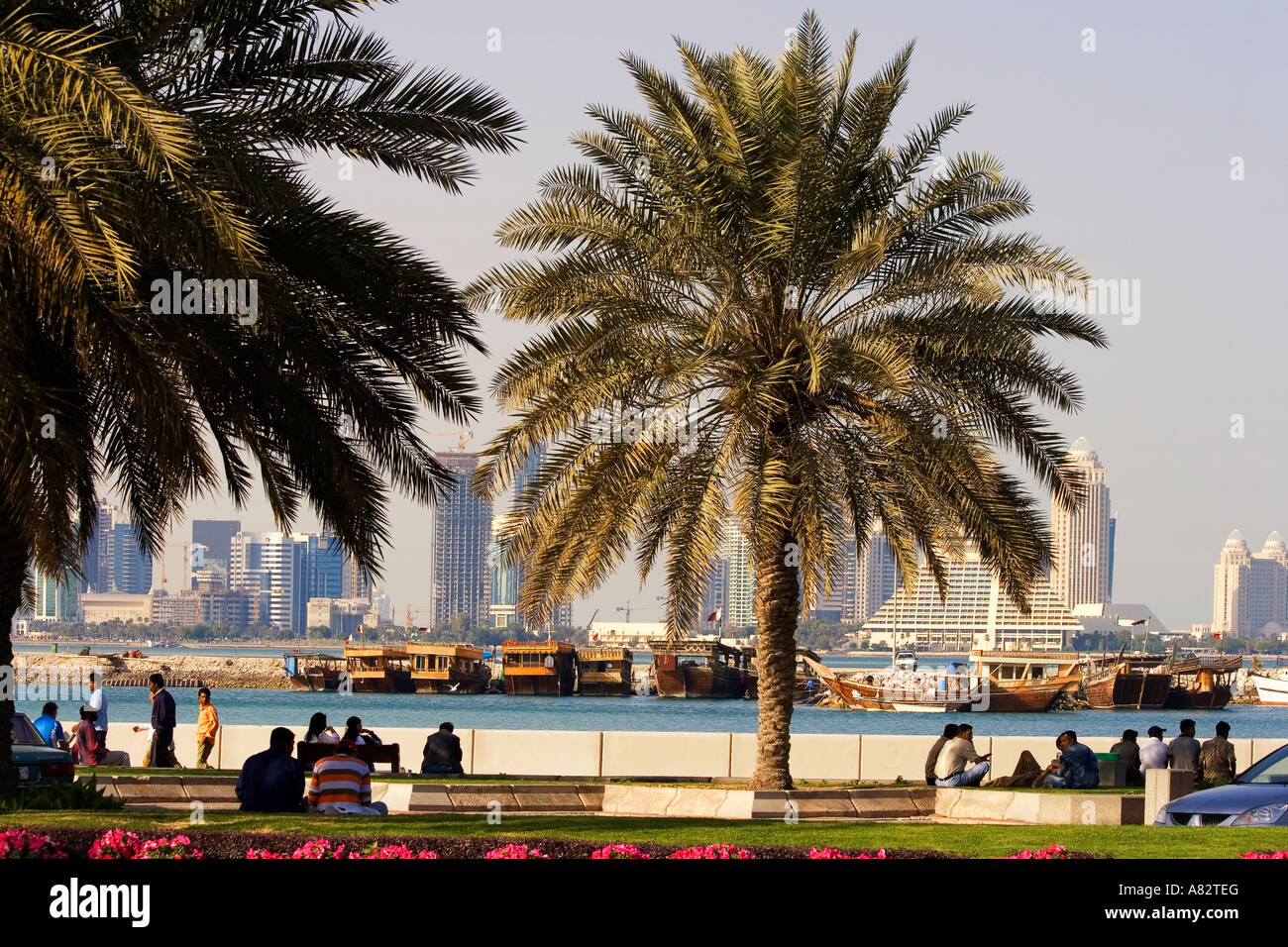 Qatar Doha bay skyline promenade Stock Photo