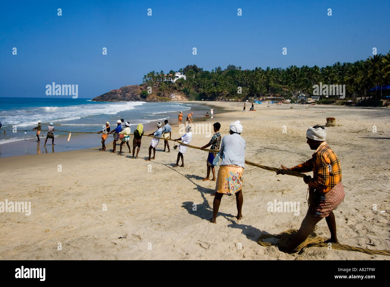 India Kerala Kovallam fishermen Stock Photo