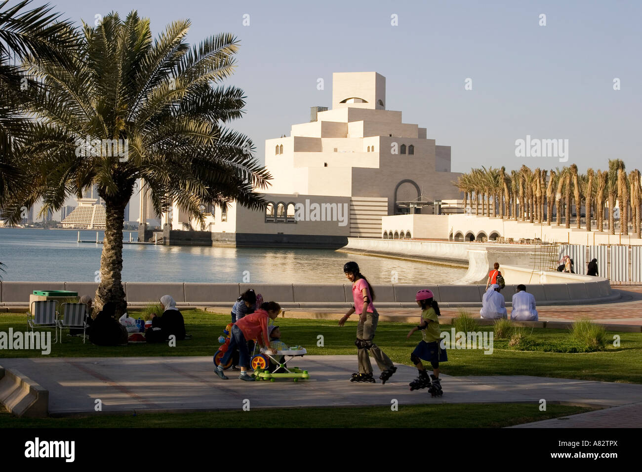 Museum of islamic art by famous architect I M Pei at the promanade of Doha corniche Stock Photo