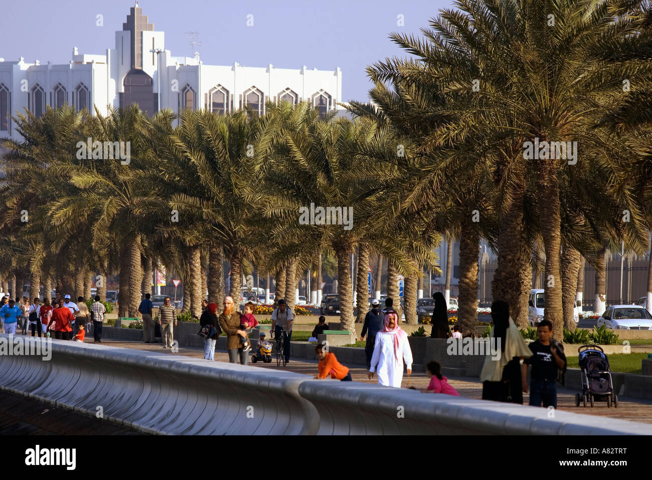 Qatar Doha corniche promenade people Stock Photo