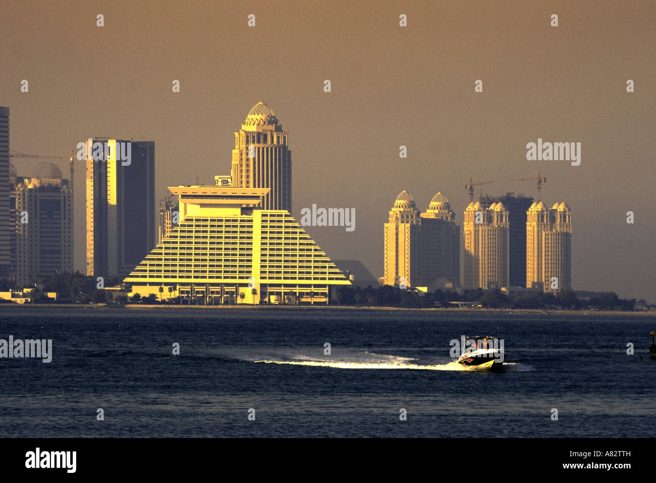 Qatar Doha bay skyline Sherton Hotel Stock Photo