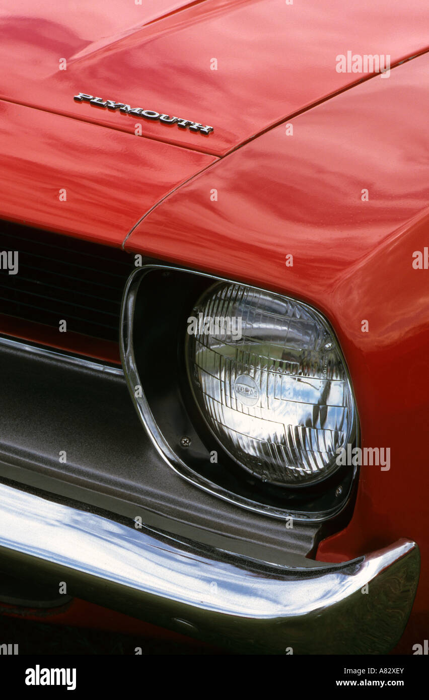 Plymouth Barracuda 'Cuda Hardtop Coupe of 1973. American car manufacturer 1928 to date. Plymouth car auto badge marque American Stock Photo