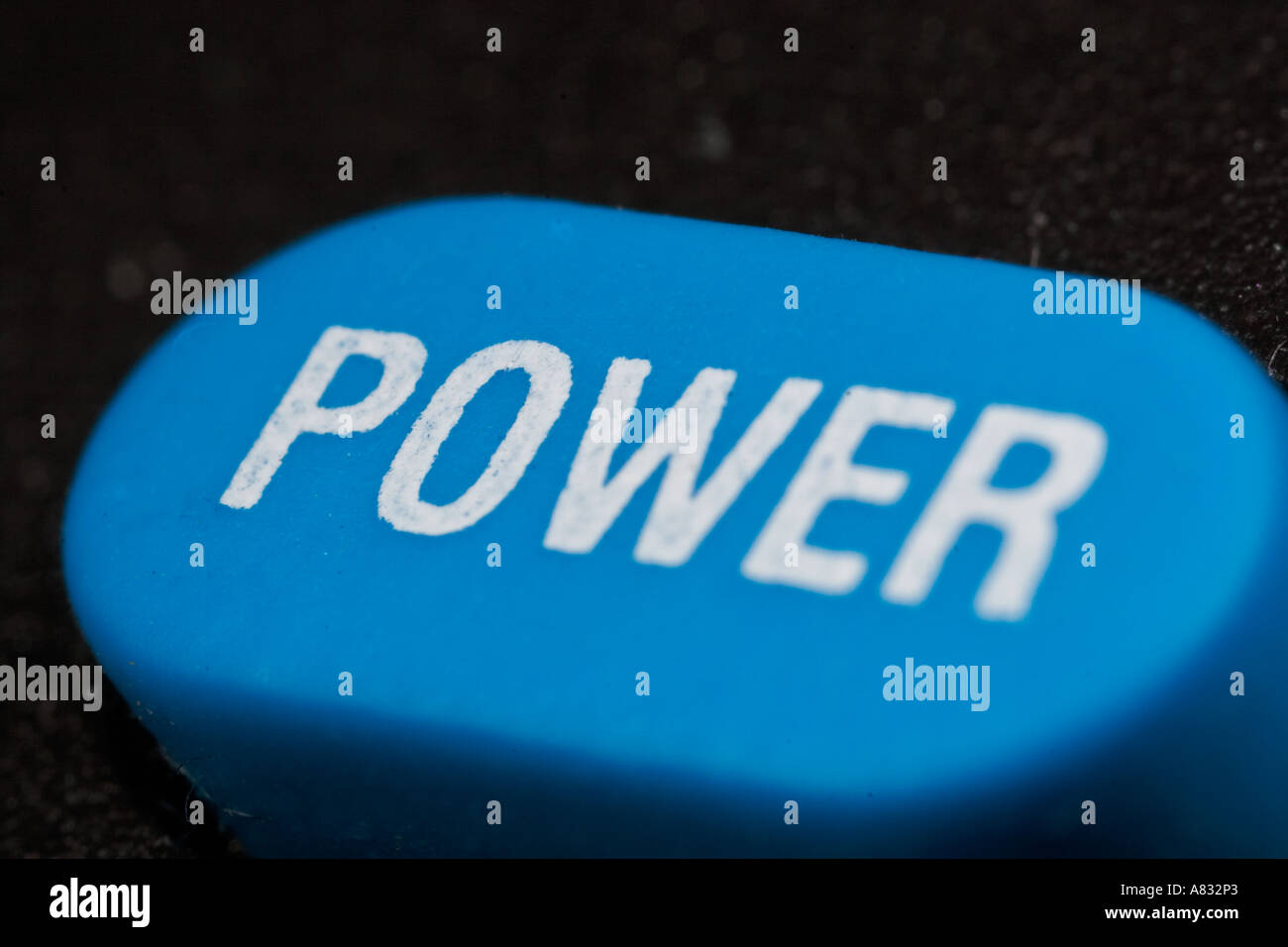 Up close of a blue remote control power button Stock Photo Alamy