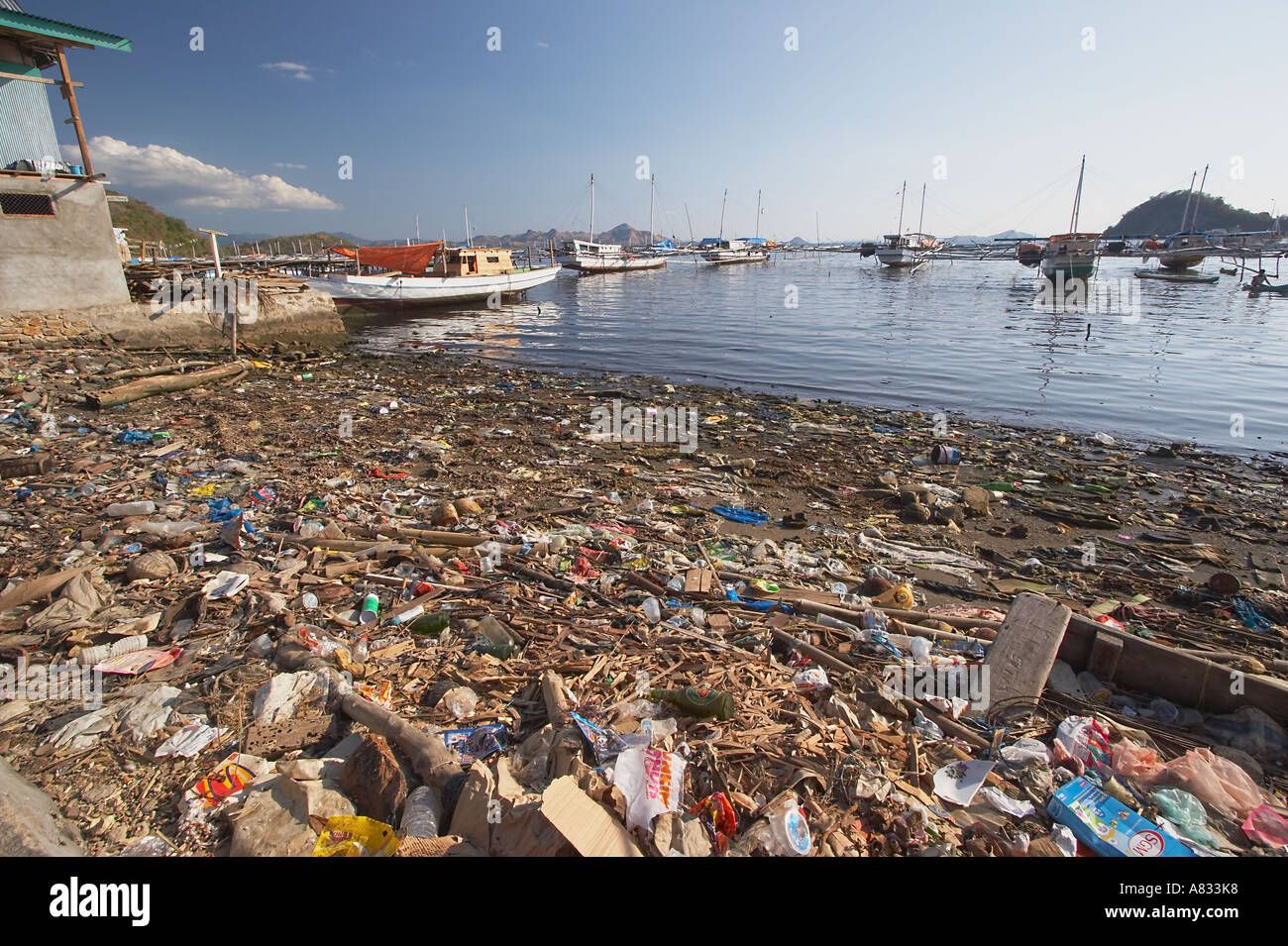 View Of Litter On Beach Stock Photo