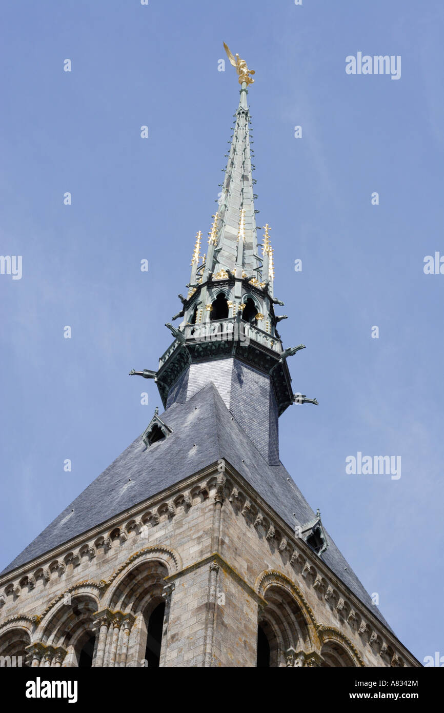 Spire of Mont St Michel abbey church, Normandy, France Stock Photo - Alamy