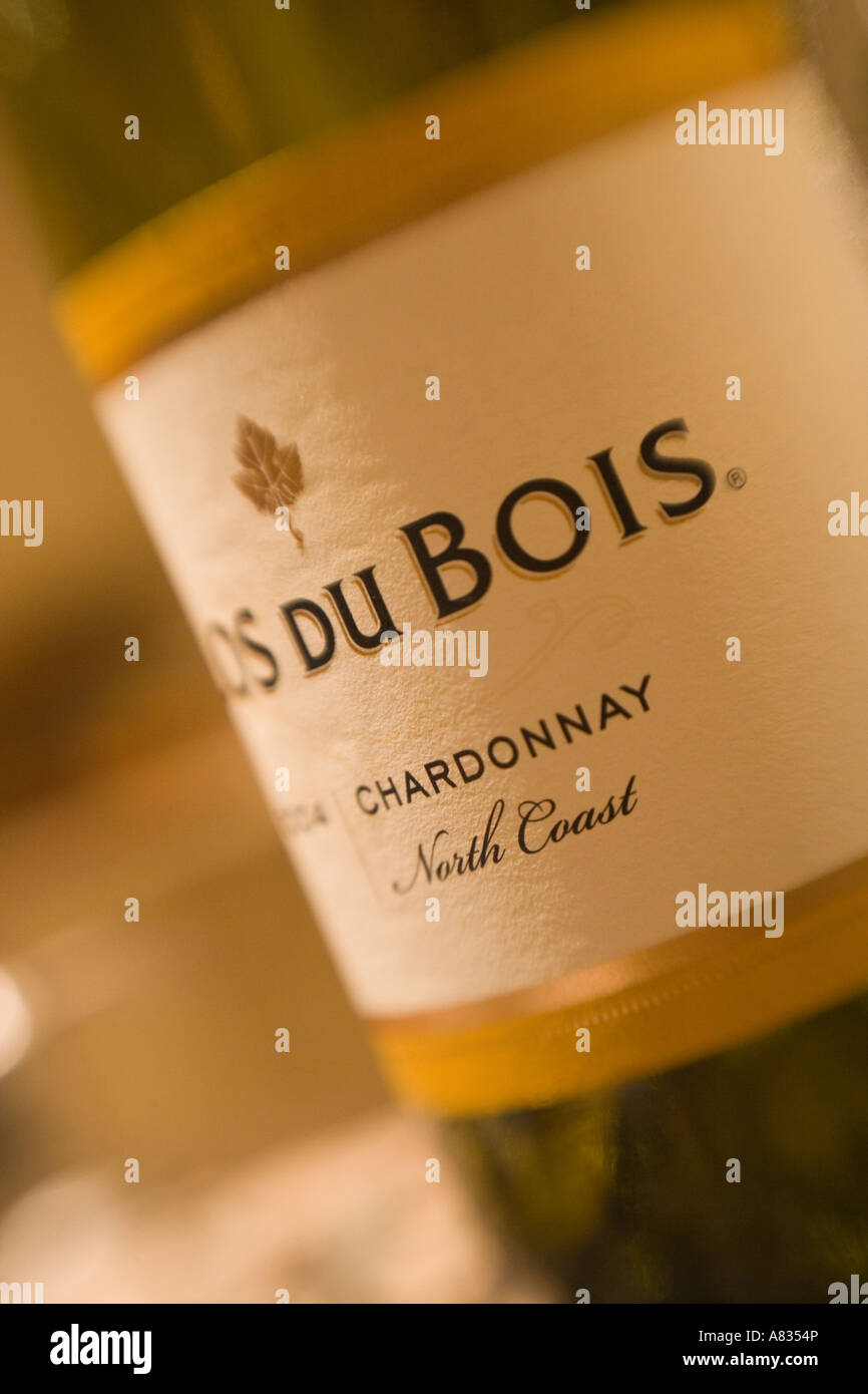 Wine bottle of chardonnay Stock Photo