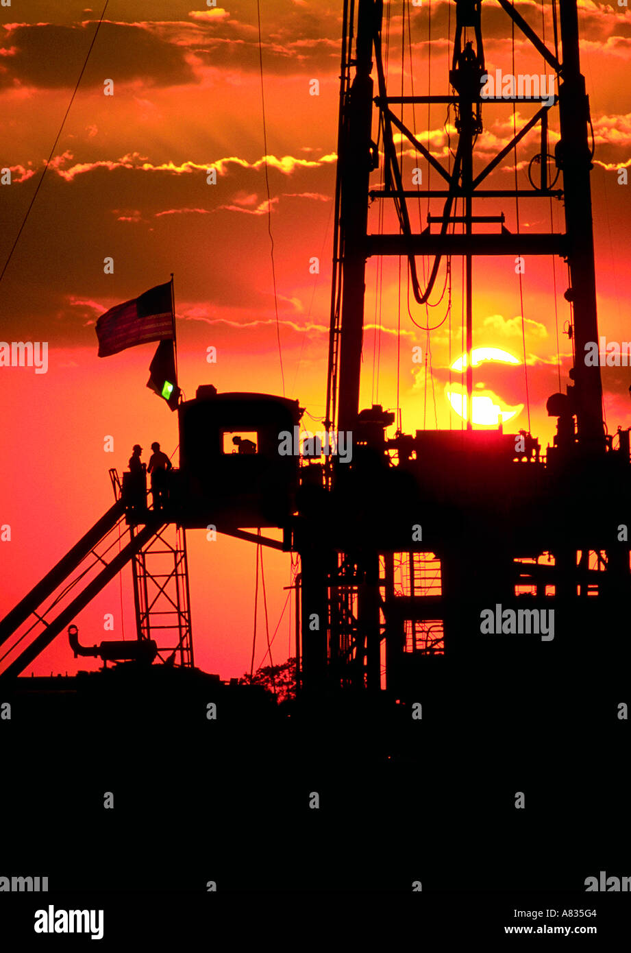 Oil Rig with Workers Stock Photo