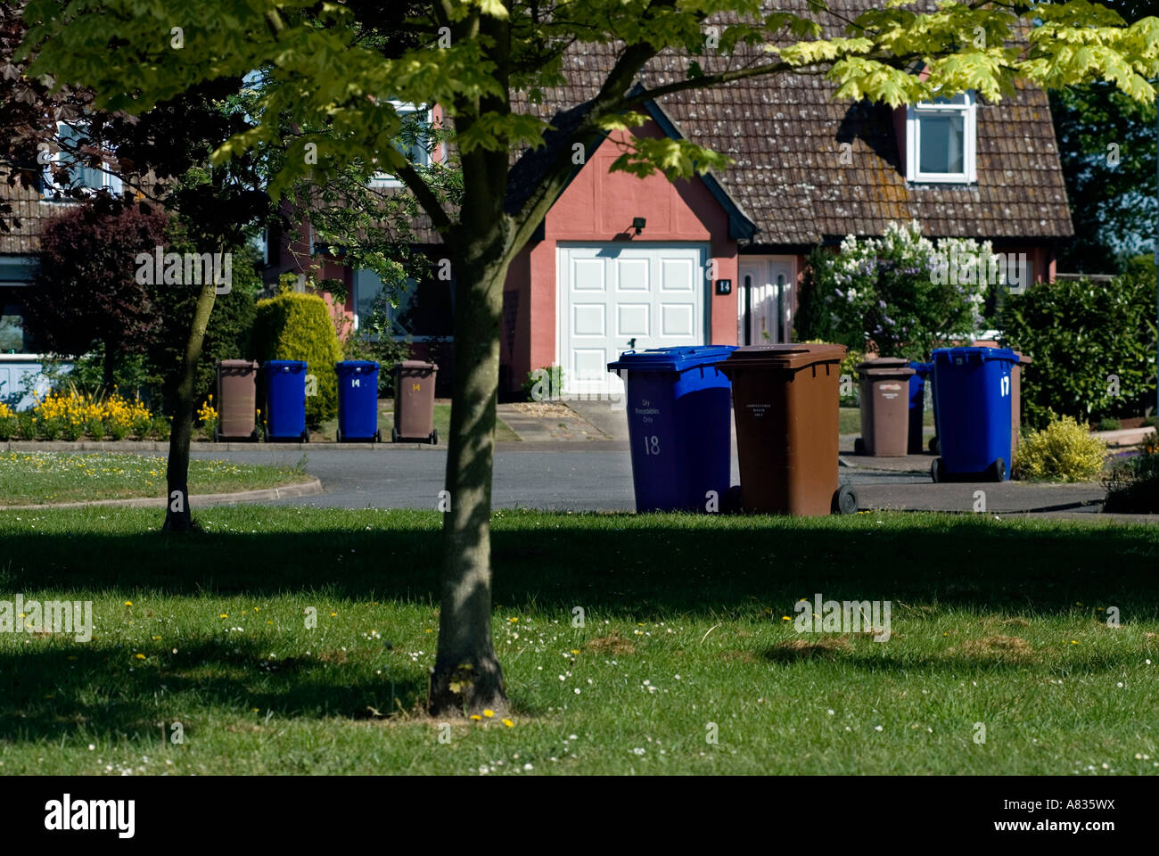 WHEELIE BINS CAVENDISH SUFFOLK ENGLAND RUBBISH COLLECTION DAY COPYRIGHT