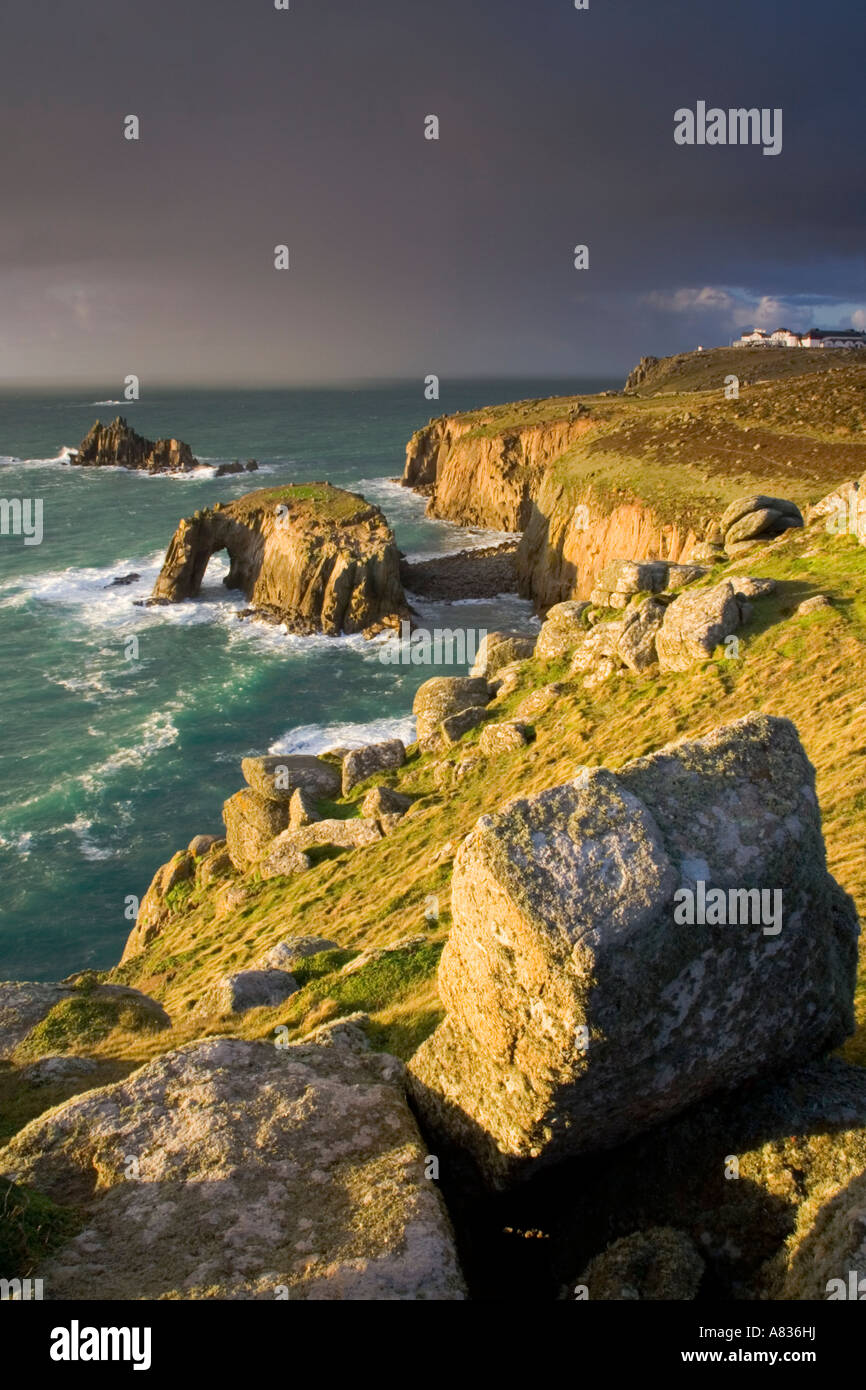 Approaching rain at Lands End Cornwall UK Stock Photo