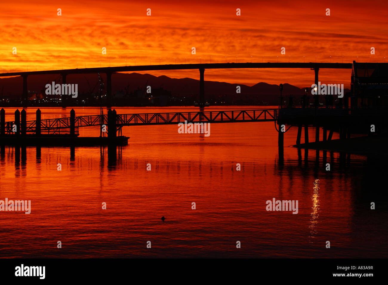 Coronado and the Coronado Bridge during sunrise San Diego California Stock Photo