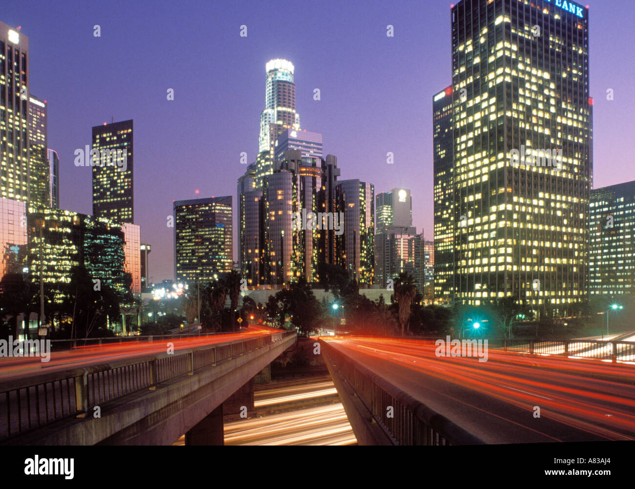 Downtown with 110 freeway in foreground Monterey Park Los Angeles County California United