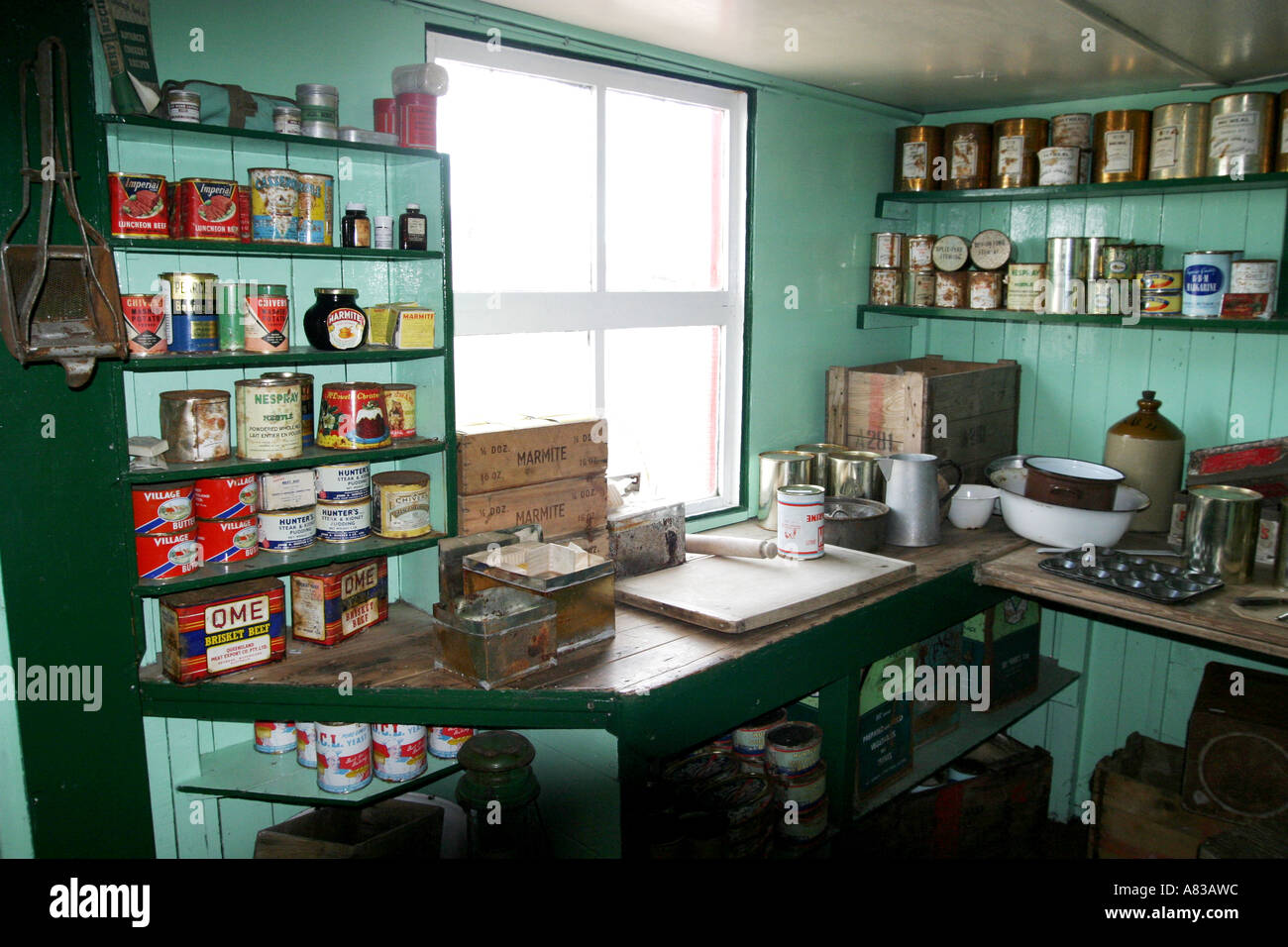 Interior of the only post office and station house in Antarctica at ...
