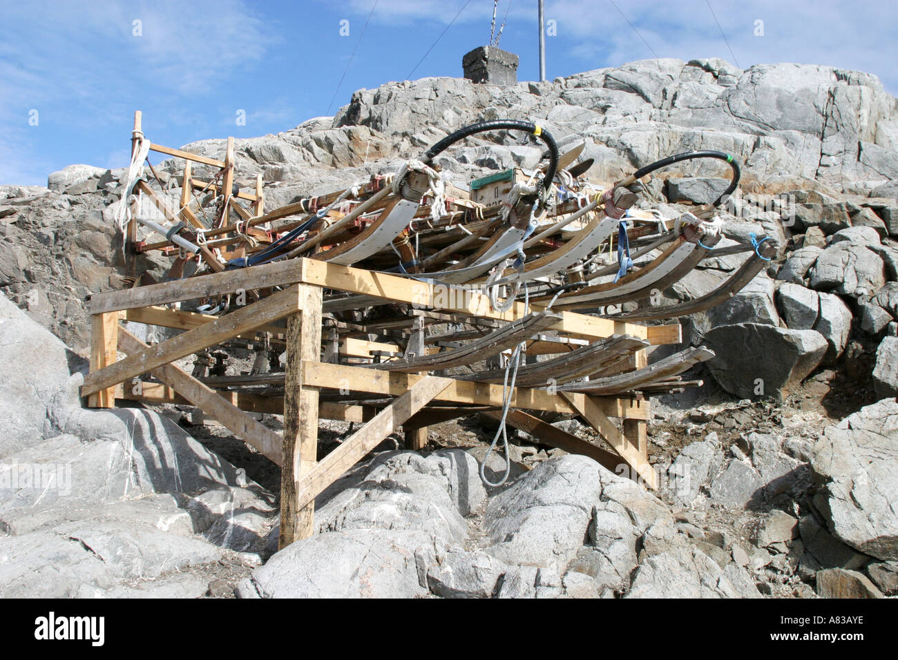 A collection of  old sleighs at Port Lockroy,Wiencke Island,Antarctic Peninsular, Stock Photo