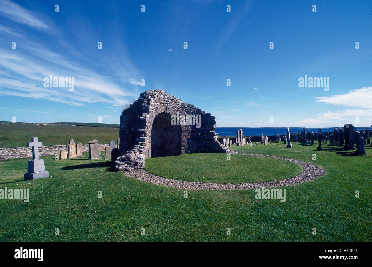 Remains of foundation gravestones built by Jarl Norseman, KIRK, ORKNEY ISLANDS SCOTLAND Stock Photo