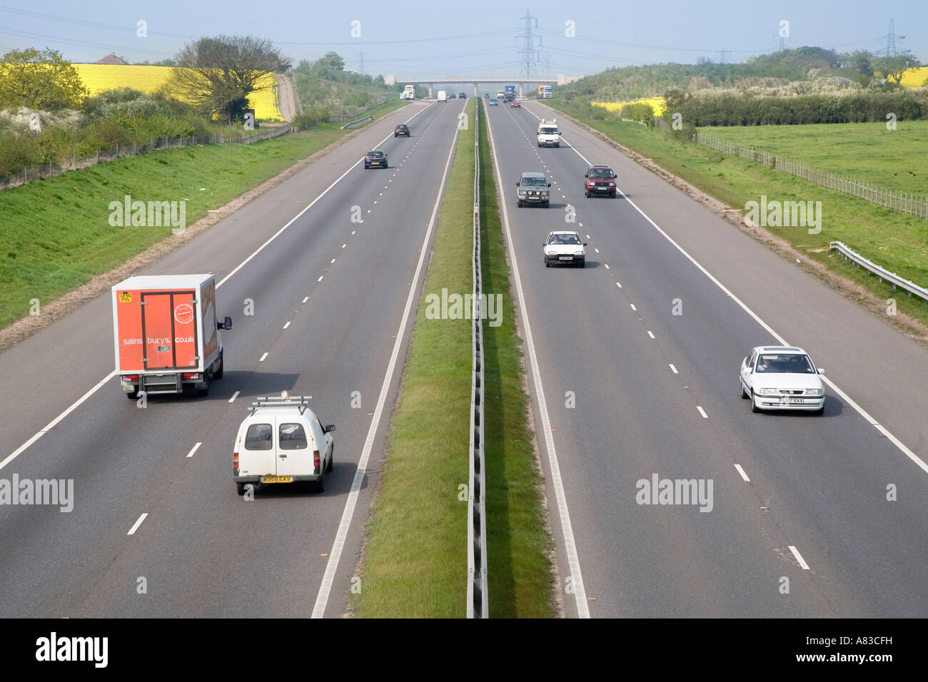 THE A130 ROAD VIEWED FROM ST PETERS WAY FOOTBRIDGE, NEAR CHELMSFORD, ESSEX,ENGLAND. Stock Photo