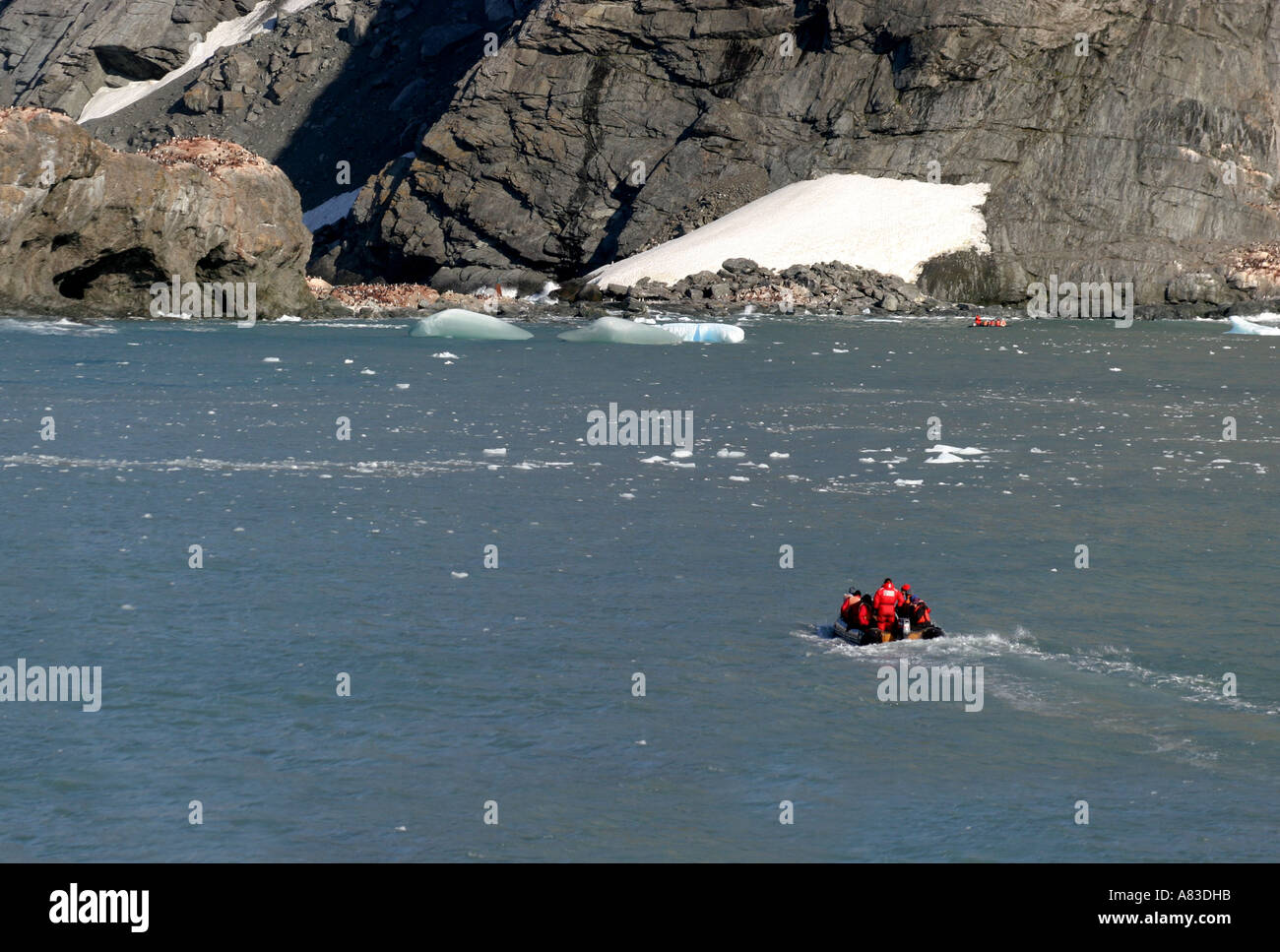 Cruise passengers at Historic Elephant Island, Antarctica is the site ...