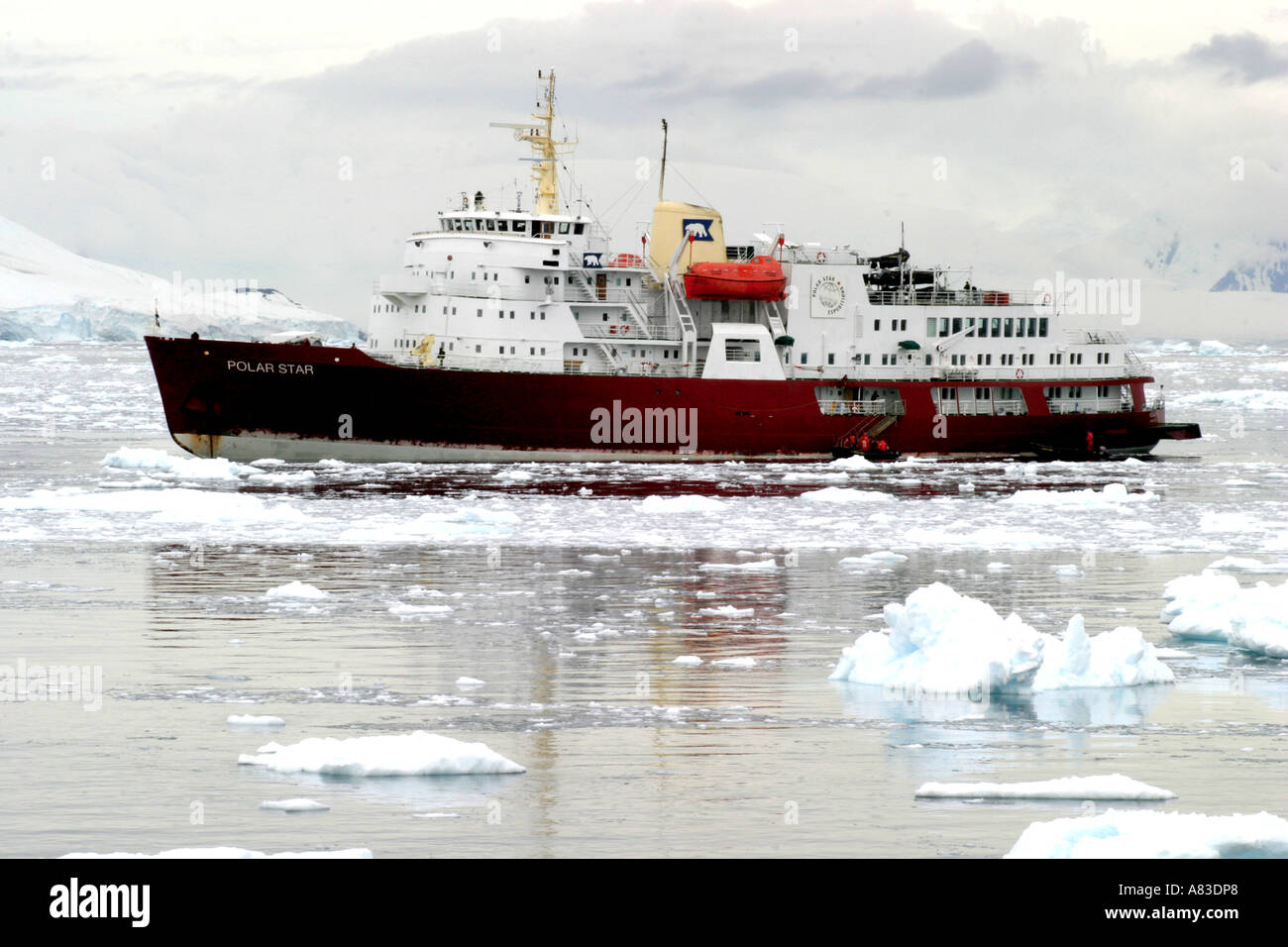 Red Antarctic Cruise Ship Polar Star Passengers On Ship S Zodiac Prepare To Go Ashore At Neko Island Antarctica Stock Photo Alamy