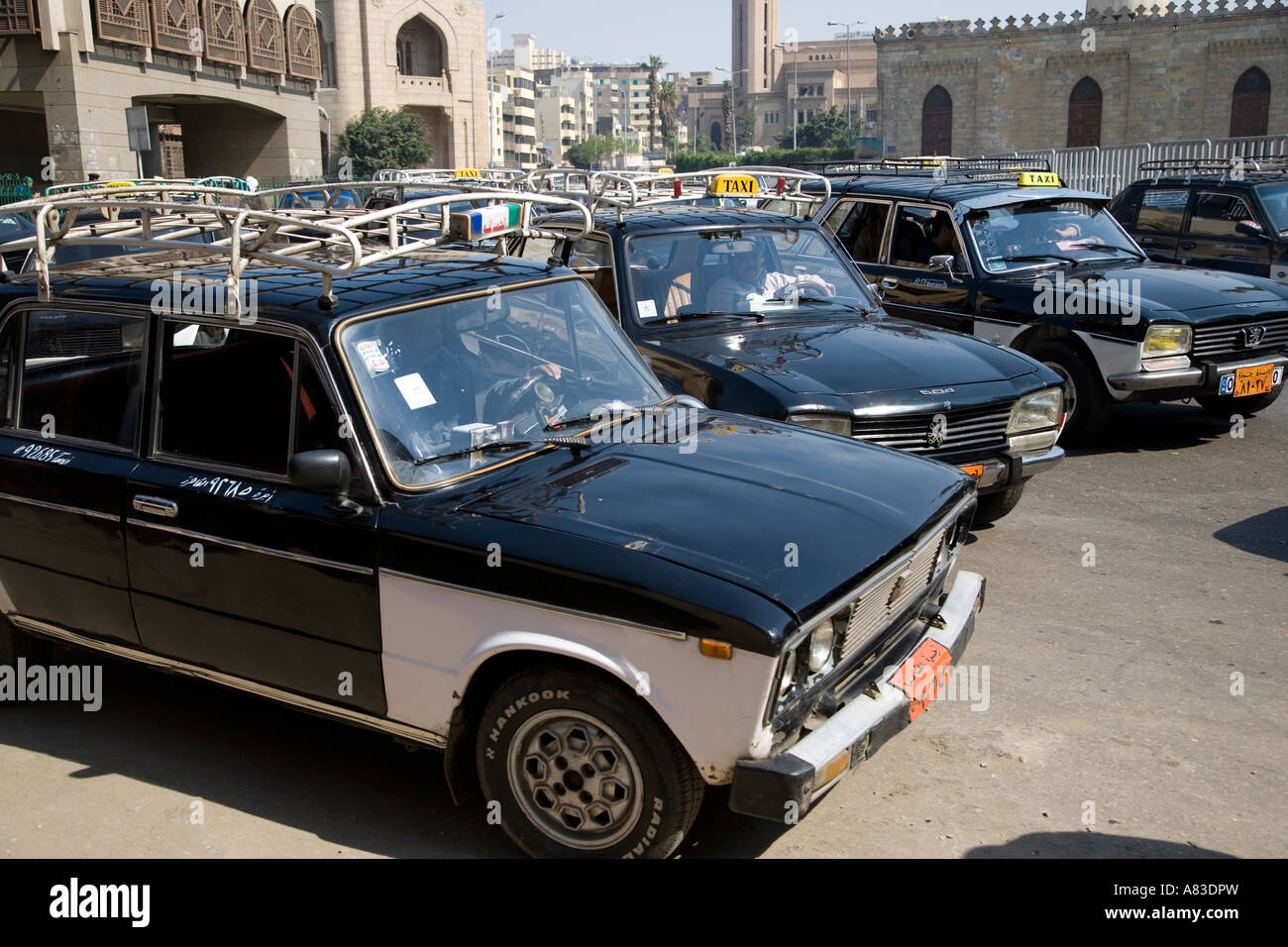Taxis in Islamic Cairo, Egypt Stock Photo