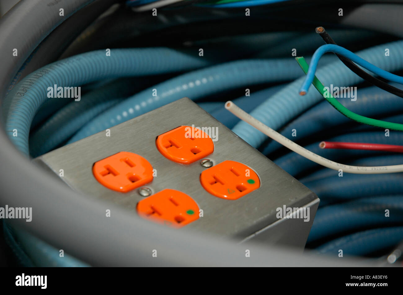 Heavy duty electrical power outlet and loose wires Stock Photo - Alamy