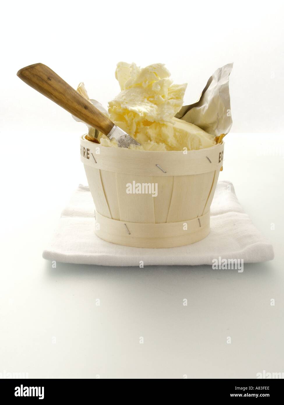 Butter in Container with Knife Stock Photo Alamy