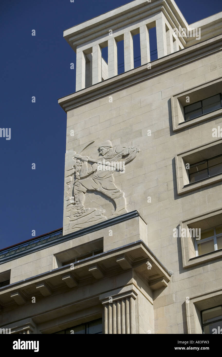 Basque Relief Modern building with bas relief, Calle Abierto, central Bilbao, Pais ...