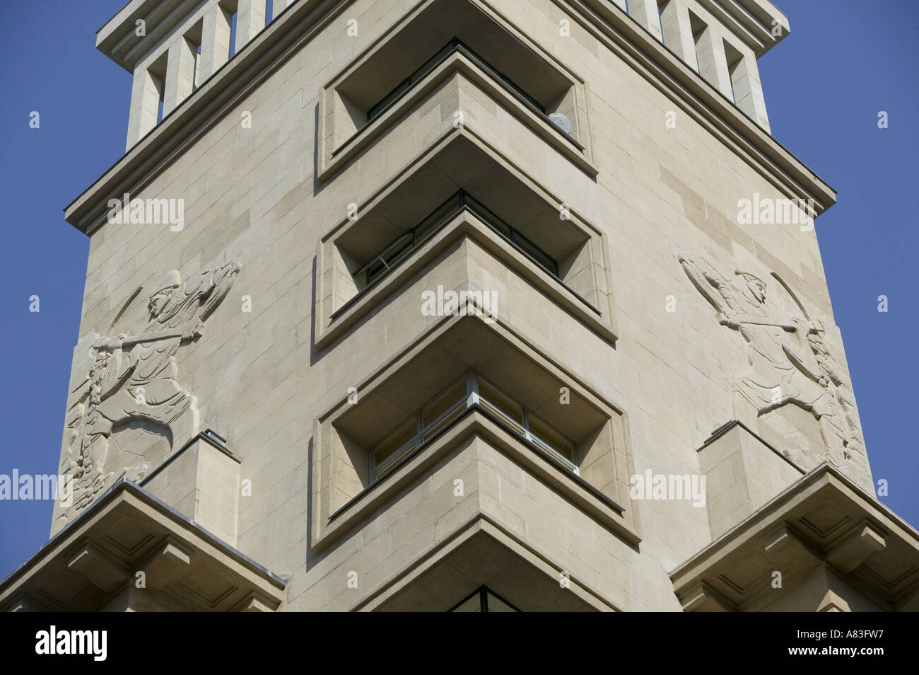 Basque Relief Modern building with bas relief, Calle Abierto, central Bilbao, Pais ...