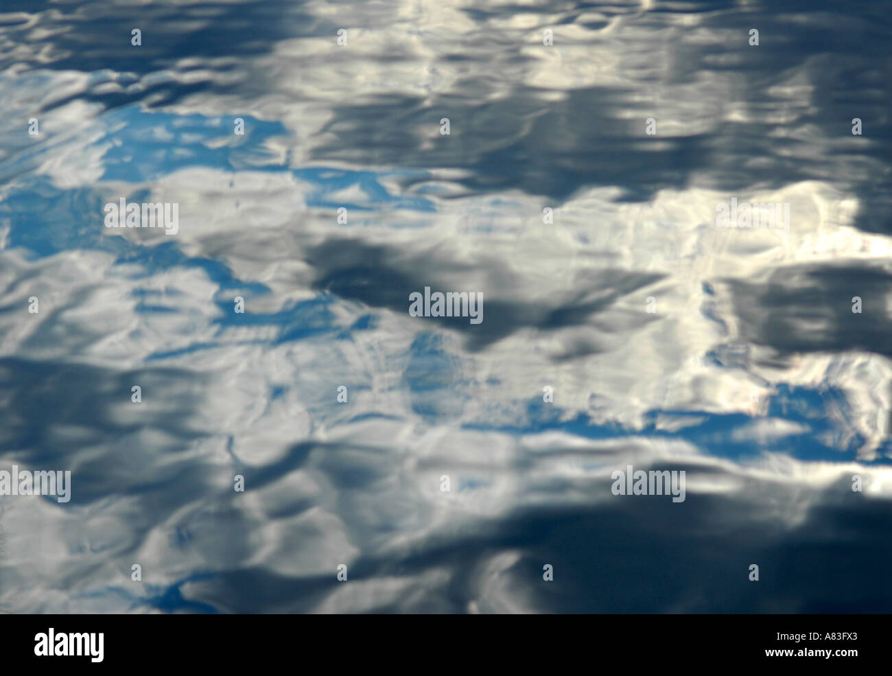 Reflection of cloudy sky in water Stock Photo