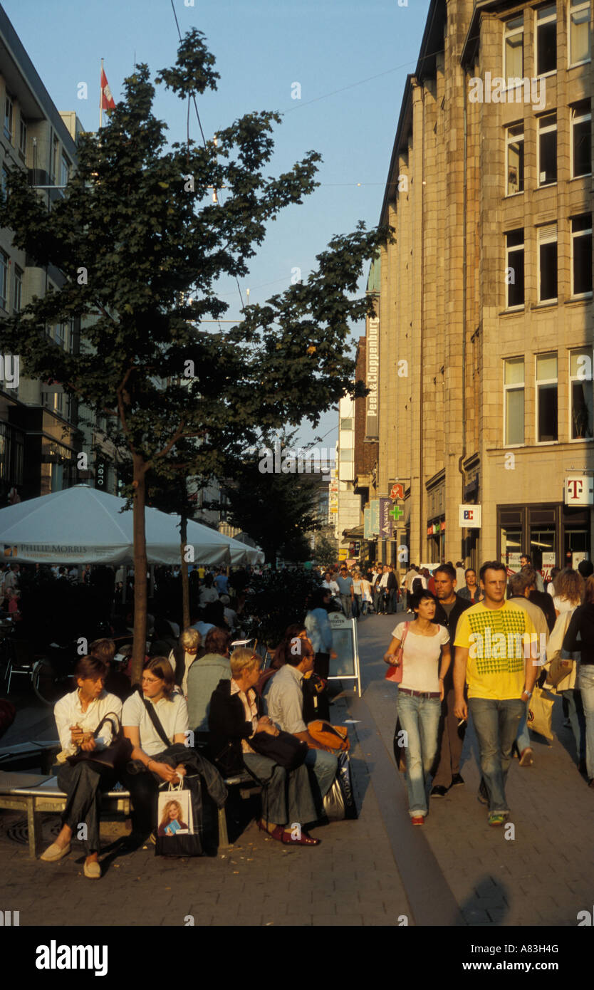 People Shopping At Spitalerstrasse In The City Center Of Hamburg