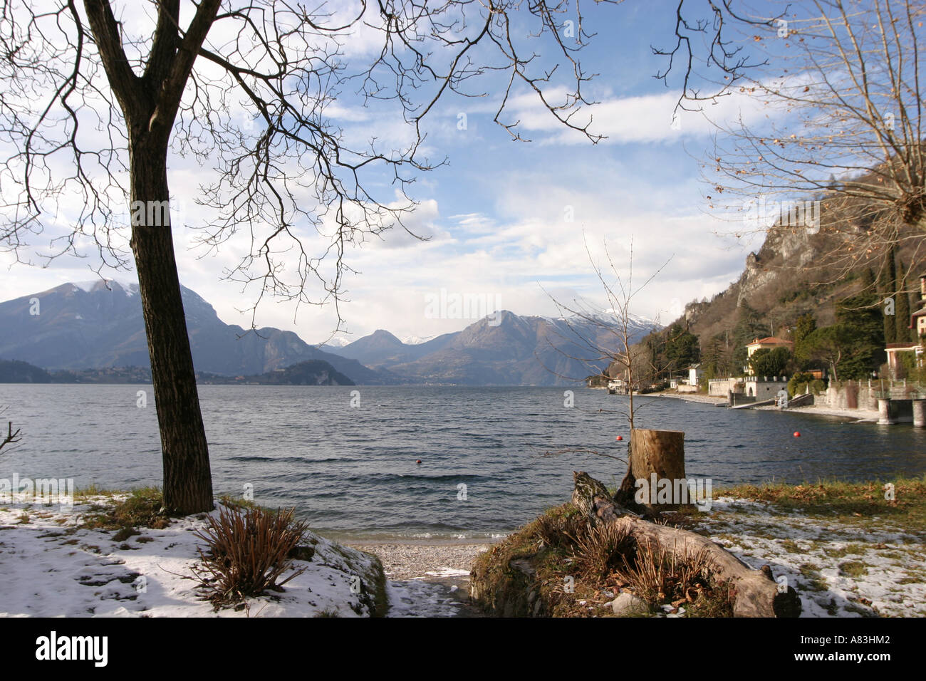 Lierna bay on a winter day. Lake Como Stock Photo