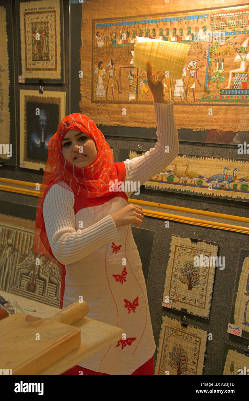 Egyptian Woman Demonstrating the Art of Paper Making at the Papyrus