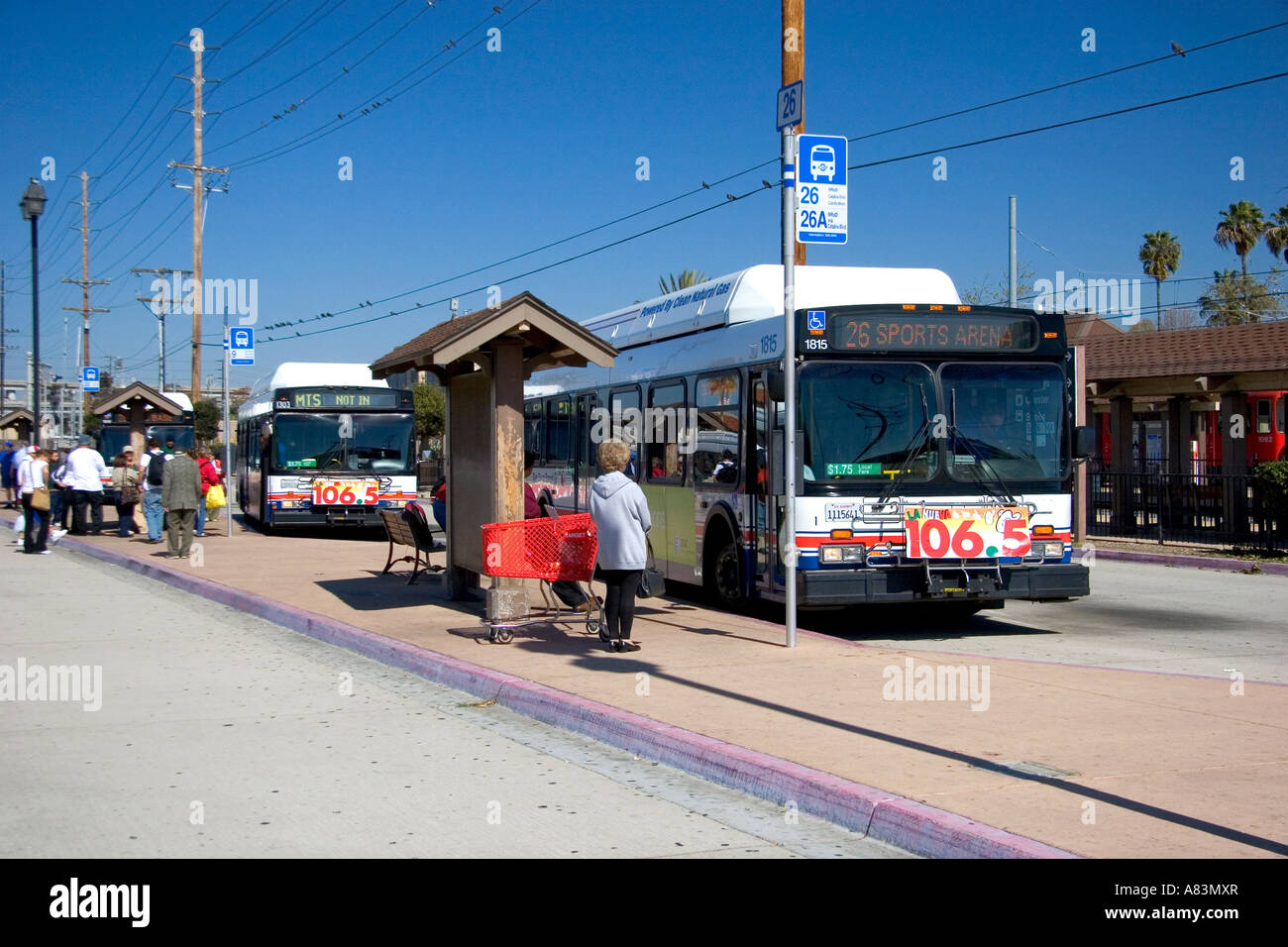 Public transportation bus stop at Old Town in San Diego California Stock Photo