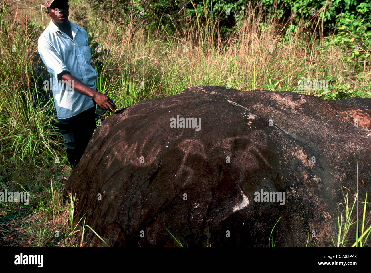 Ancient bantu rock art, Gabon Stock Photo