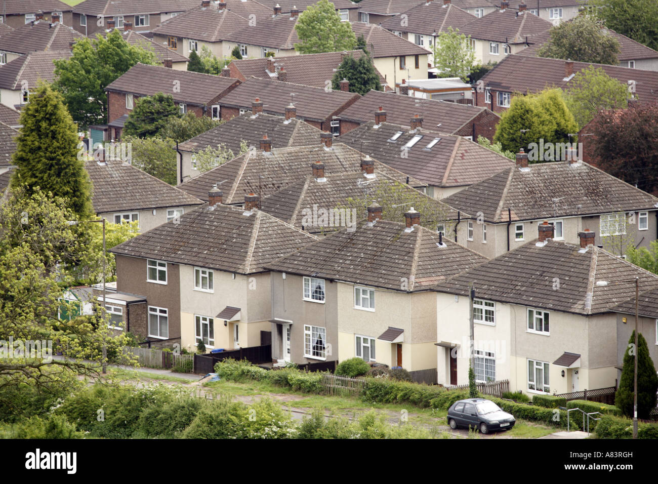 Suburban Housing Mackworth Derby England showing roofs aerial view
