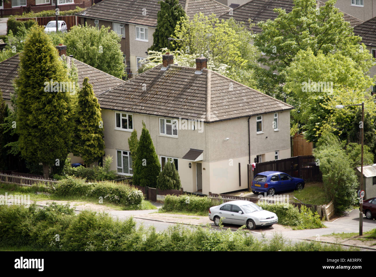 Suburban Housing Mackworth Derby England showing roofs aerial view