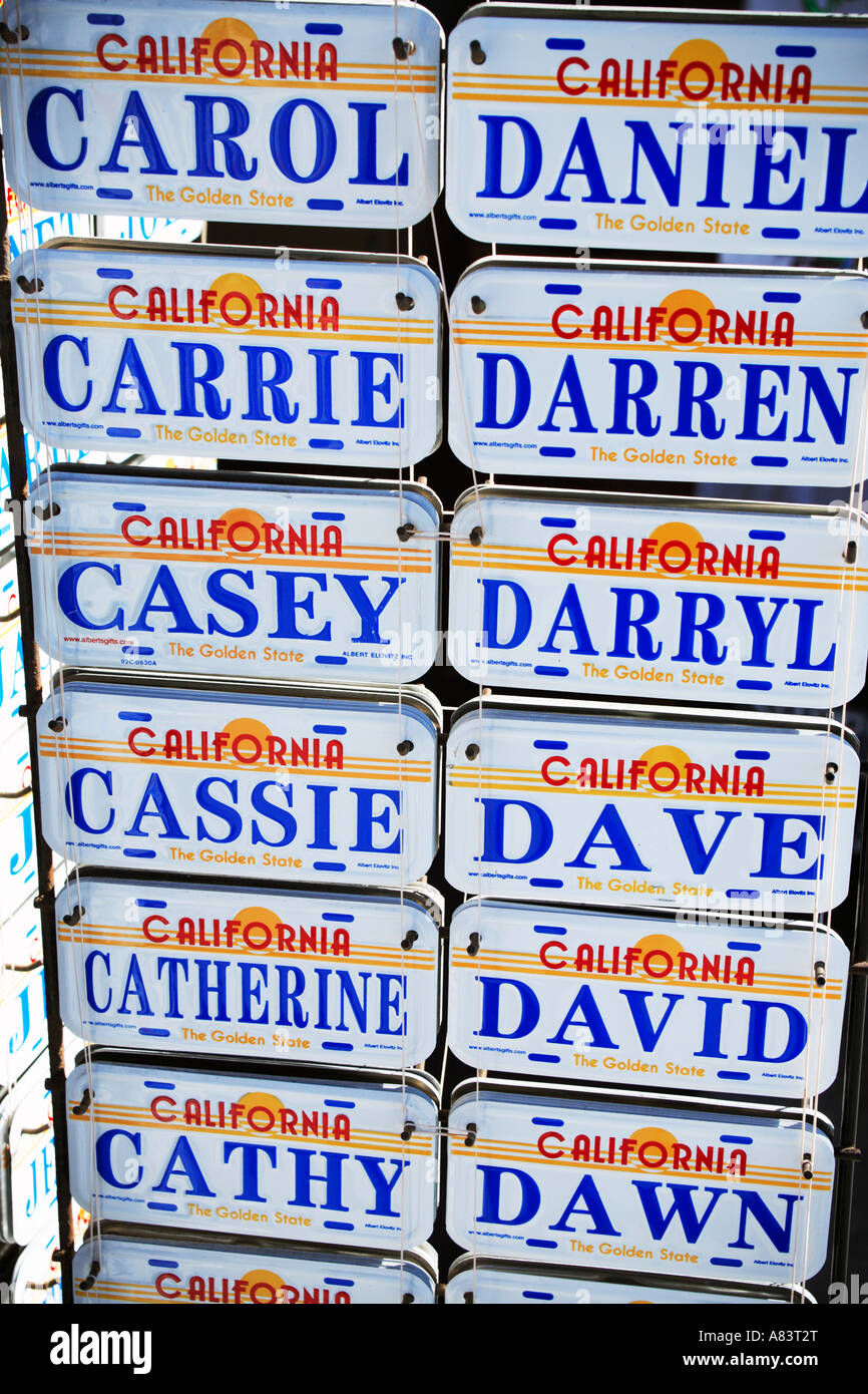californian license plates with first names in souvenir shop. venice