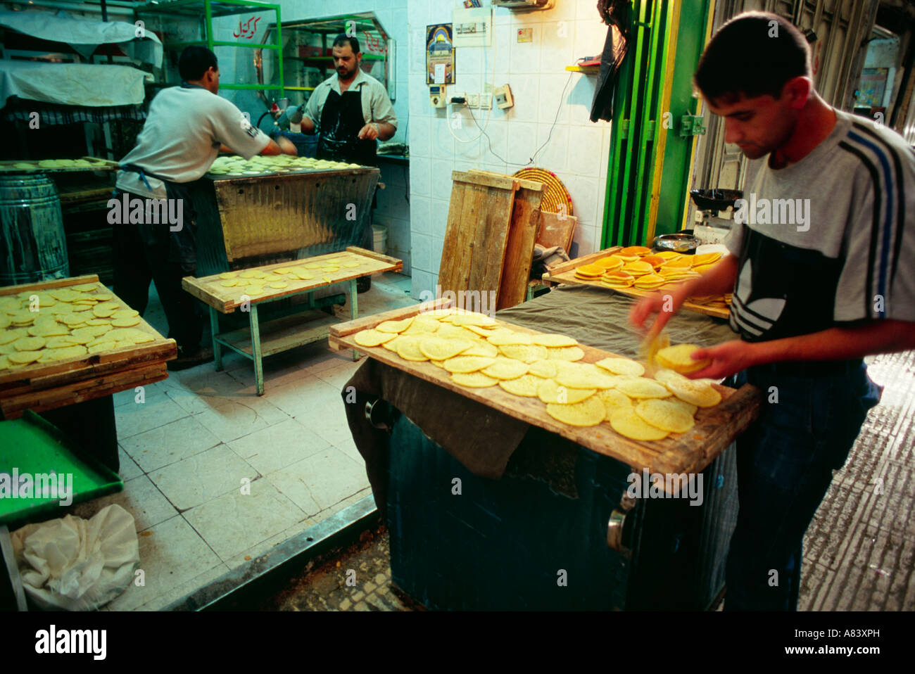Nablus, Palestinian Occupied Territories; bakery making Ingeera