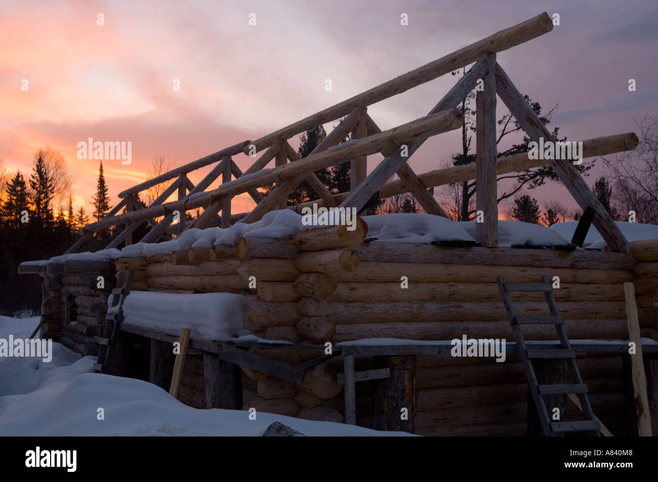 Sunrise And Log Cabins In Progress Snowshoe Country Lodge Isabella