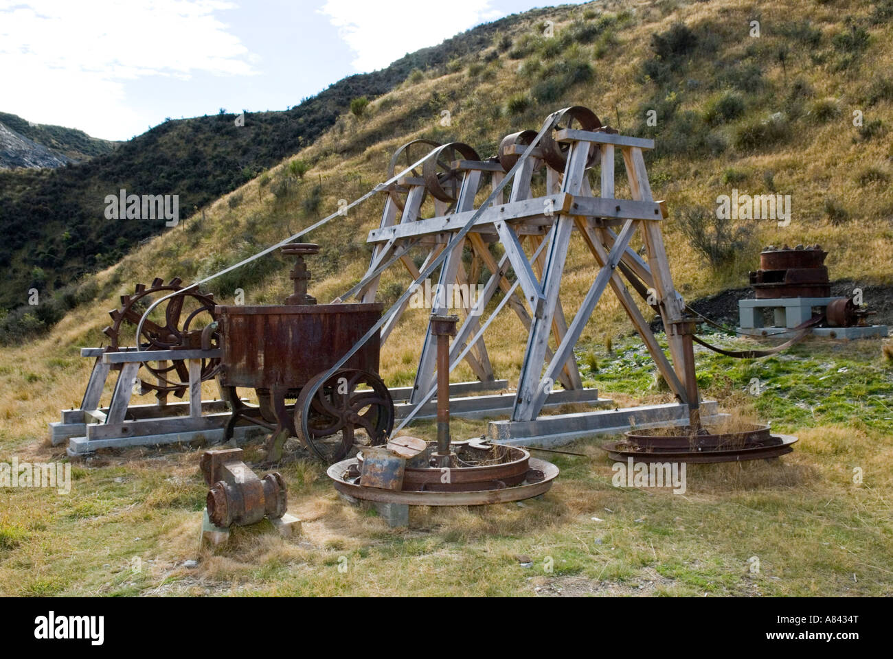 Historic gold mining equipment at Golden Point Historic Reserve Central