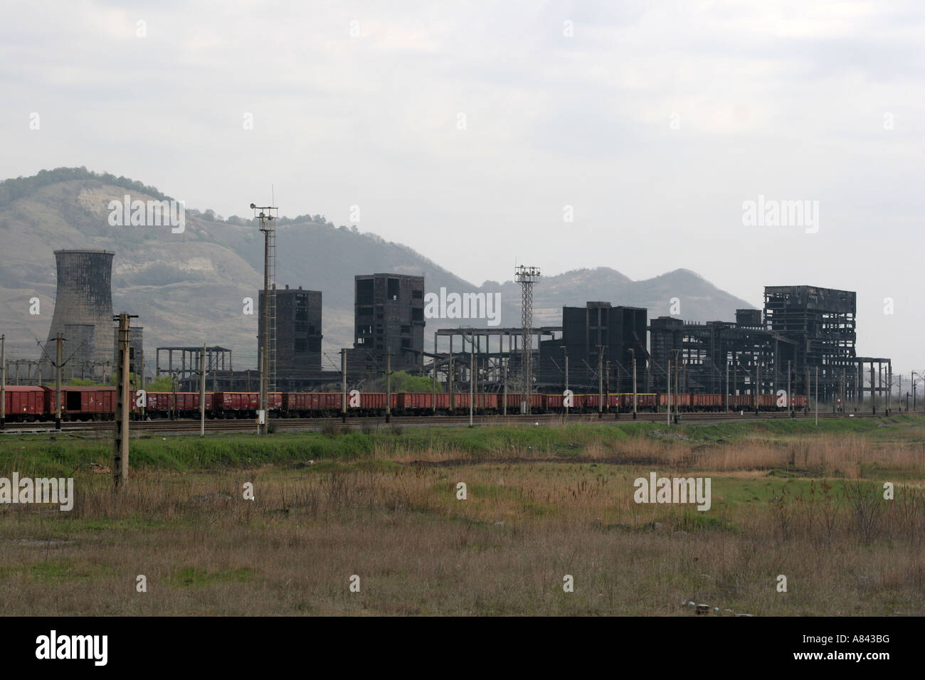 Copsa Mica is the most polluted town in Europe The old carbon factory closed at 1990s April 2007 Romania Stock Photo