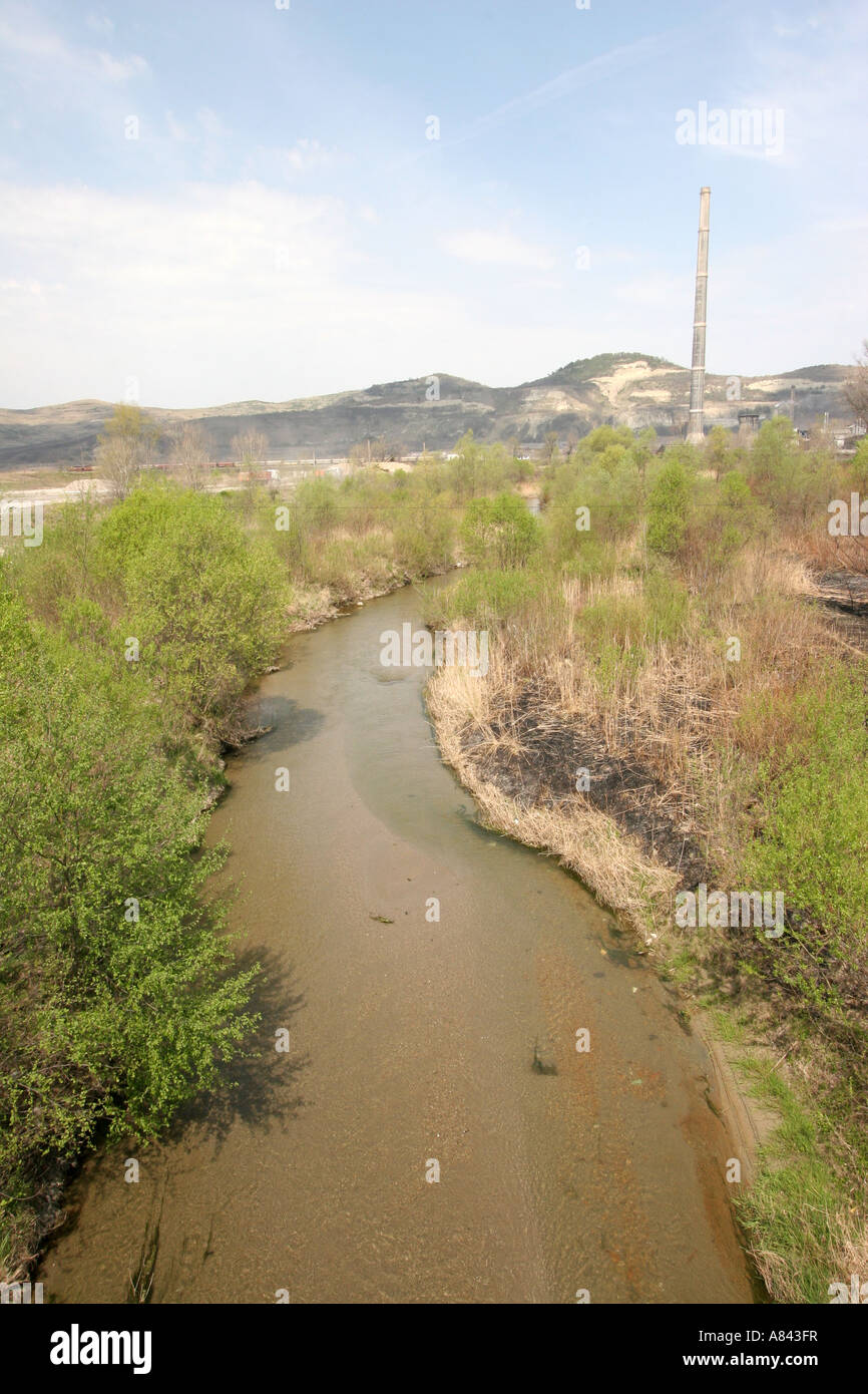 The effluent of a lead factory Sometra spill in the river Copsa Mica is the most polluted town in Europe April 2007 Romania Stock Photo