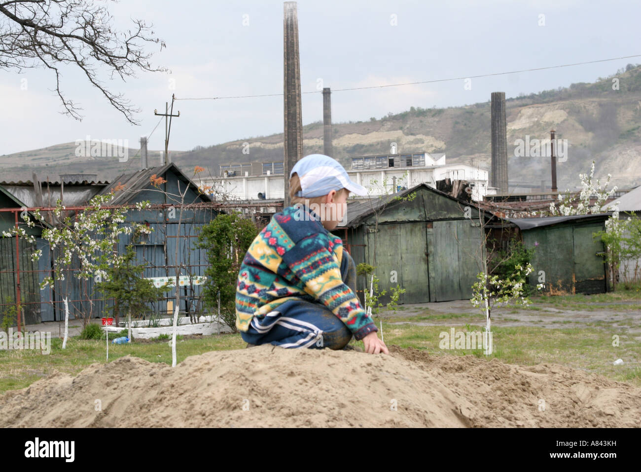 Copsa Mica is the most polluted town in Europe April 2007 Romania Stock Photo