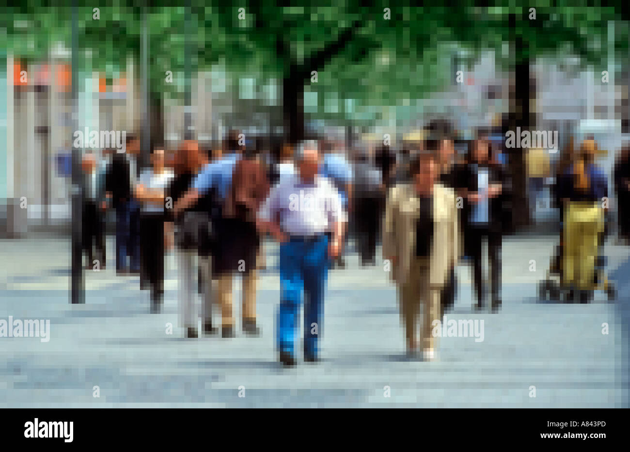 People strolling through a pedestrian precinct Pixelated Stock Photo
