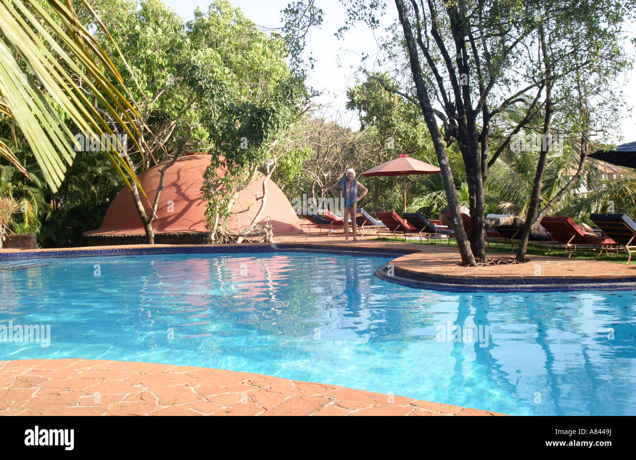 spectacular freeform swimming pool of the designer Nilaya Hermitage boutique Hotel in Goa India Stock Photo