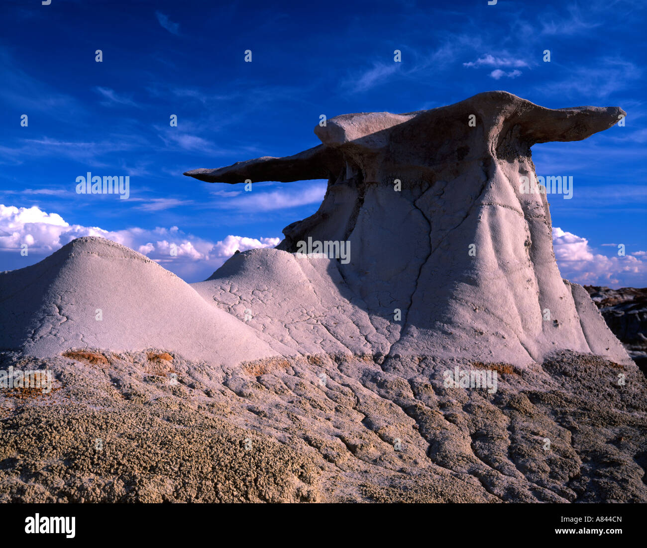 Badlands formation with capstone Bisti Badlands New Mexico USA Stock Photo