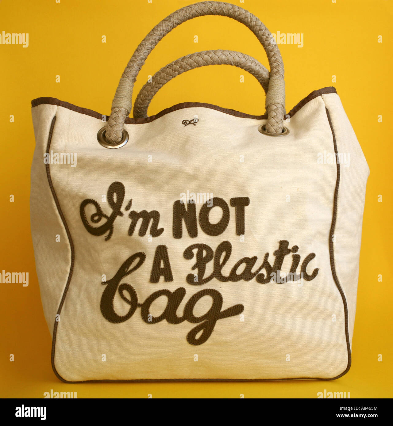 Anya Hindmarch fashion item I'm NOT A Plastic Bag Stock Photo